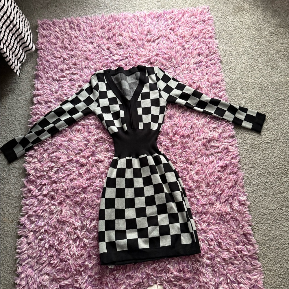 Stylish Black and Gray Checkered Dress
